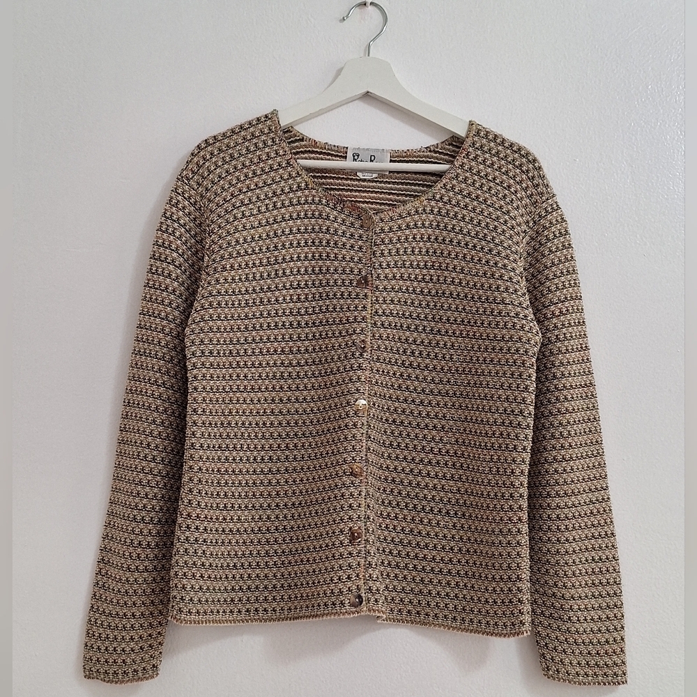VINTAGE  REBA ROSE legant Beige Knit Cardigan